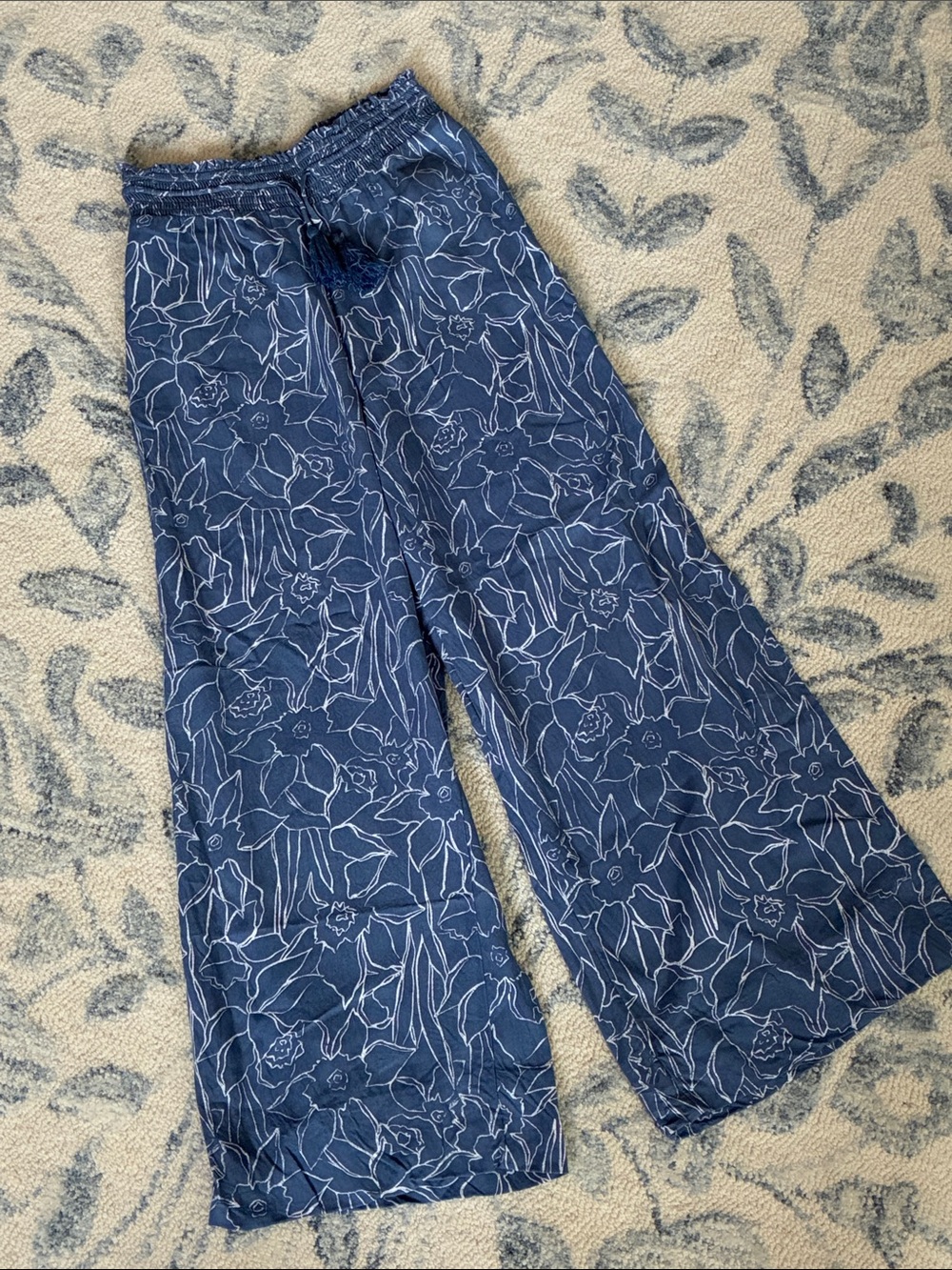 Women’s Roxy High Rise Cropped Navy Floral Pull-On Wide-Leg Pants - Size XS